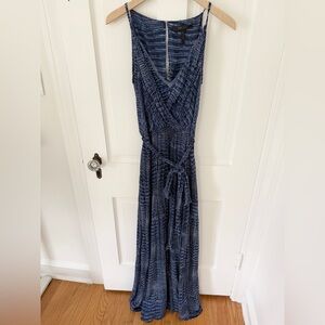 BCBG Max Azria Silk Blue Black Animal Print Evening Maxi Dress Gown Size Small S